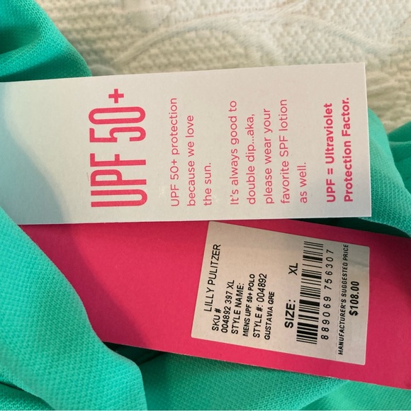 NWT LillyPulitzer Mens UPF50+ Polo in Gustavia Green size xl - Picture 7 of 8